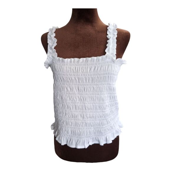 White 💯 cotton Smocked tank size L - Picture 2 of 7